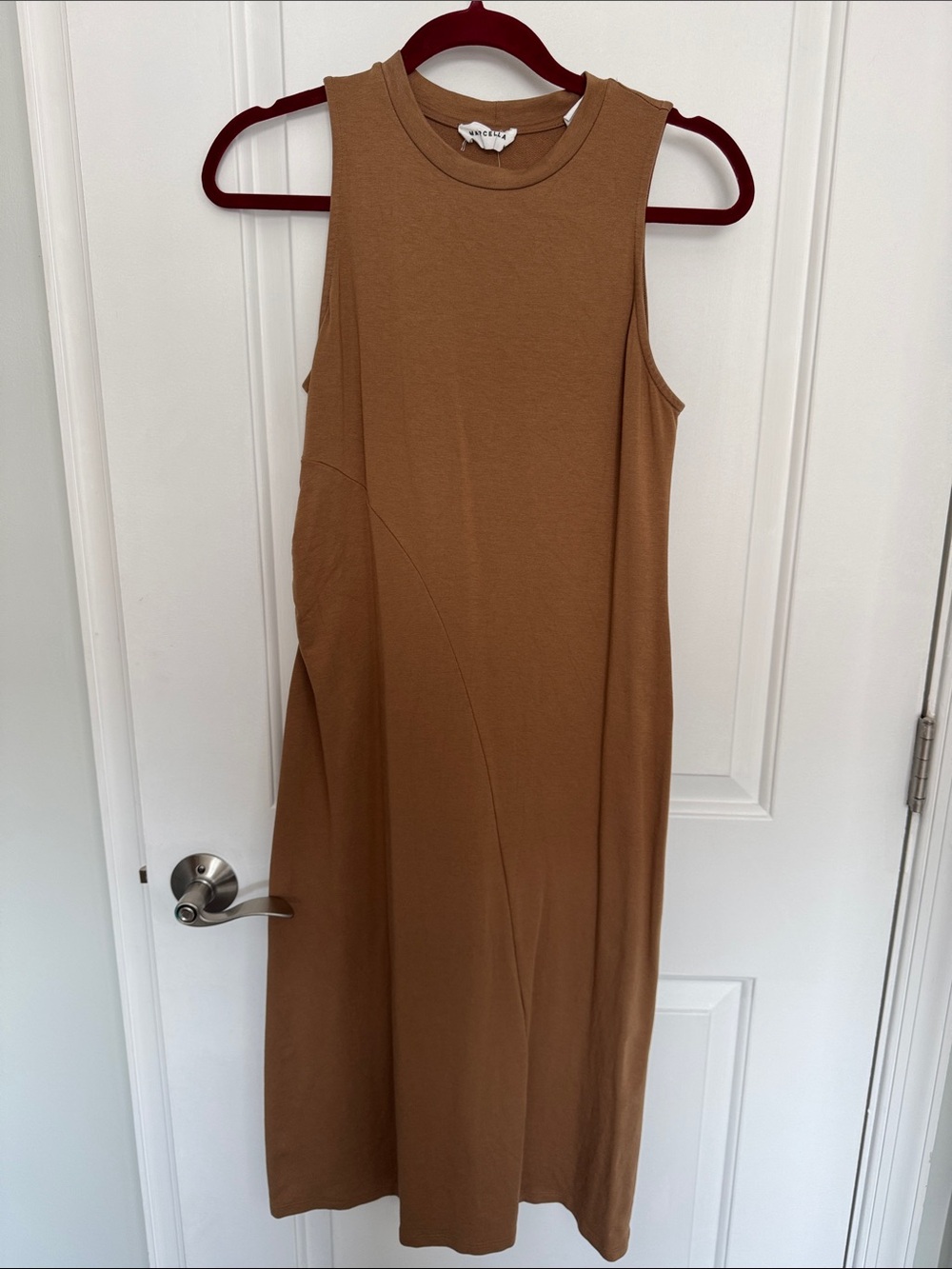 Sleeveless Midi Dress in Tan with Clean Lines